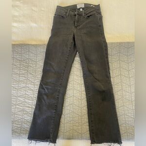 Frame denim le high straight with distressed hem